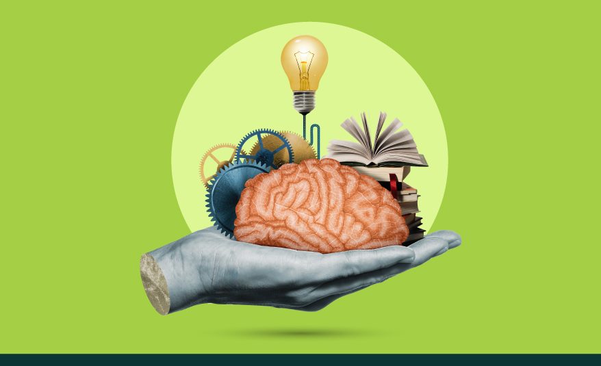 Banner image showing a brain in hand with a light bulb for thought and gears for development, symbolizing skilling as an organizational priority and adaptability.